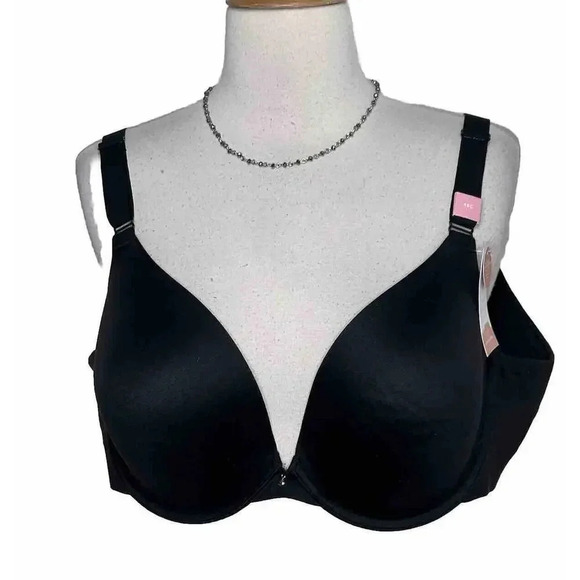 Lane Bryant Cacique Smooth Boost Plunge Bra Solid Satin Size 46C Black‎ NEW - Picture 1 of 8